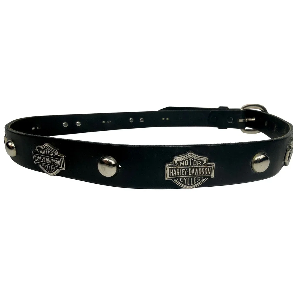 Harley-Davidson Womens Black Leather Studded Logo Belt Made in USA Size 28 -BG